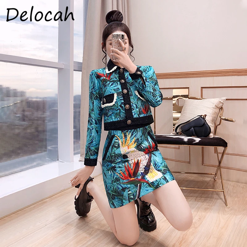 

Delocah Women Autumn Fashion Designer Skirts Set Long Sleeve Loose Tops + High Waist Sequined Short Skirts 2 Two Pieces Suits