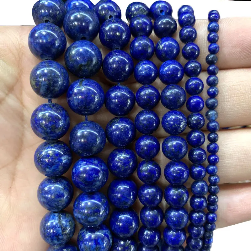 

YWROLE 100% Natural Stone Blue Lapis Lazuli Round Spacer Beads For Jewelry Making DIY Bracelet Necklace 4/6/8/10/12MM 15''