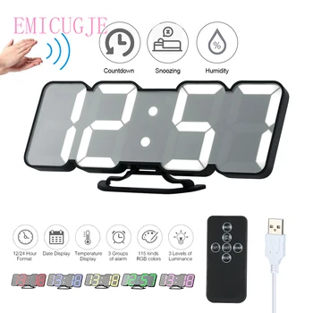 

Upgrade 3D Remote Control Digital Wall Clock 115 Colors LED Sound Control Night Light Table Clock Time Alarm