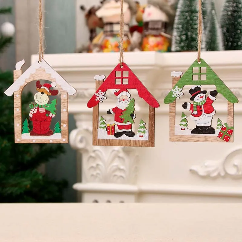 

Wooden Santa Claus Christmas Tree Ornament Snowman Hanging Pendant Christmas Decorations for Home New Year Decor 2019 Navidad