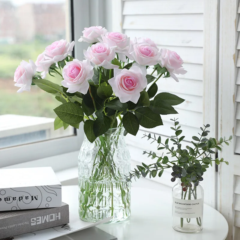 light pink 11 голов настоящие латексные цветы искусственные розы Букет Флорес искусственные для свадебного украшения вечерние украшения для дома - Цвет: light pink