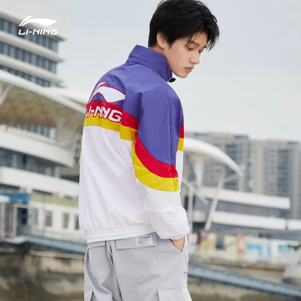 Li-Ning унисекс тренд Китай Windbreakers ветровки свободный крой нейлон подкладка спортивные куртки комфорт ретро пальто AFDP157 MWF402