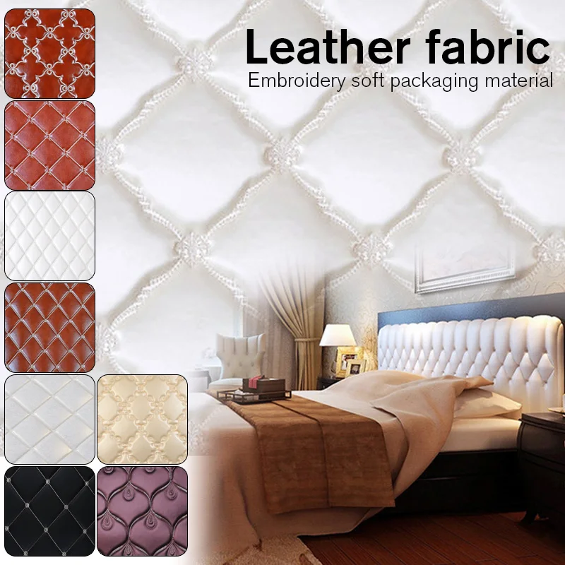 

100x138cm Chic Embroidery Faux Leather Sponge Synthetic PU Leather Fabric for DIY Bag Background Wall Sofa Car Upholstery Decor