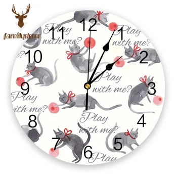 

Cartoon Mouse Playing With Red Ball Printed PVC Wall Clock Modern Design Home Decor Bedroom Silent Clock For Living Room