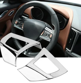 

2pcs Interior Steering Wheel Button Cover Trim Frame for Maserati Levante 2017-2018 Chrome ABS Plastic Car Accessories Interior