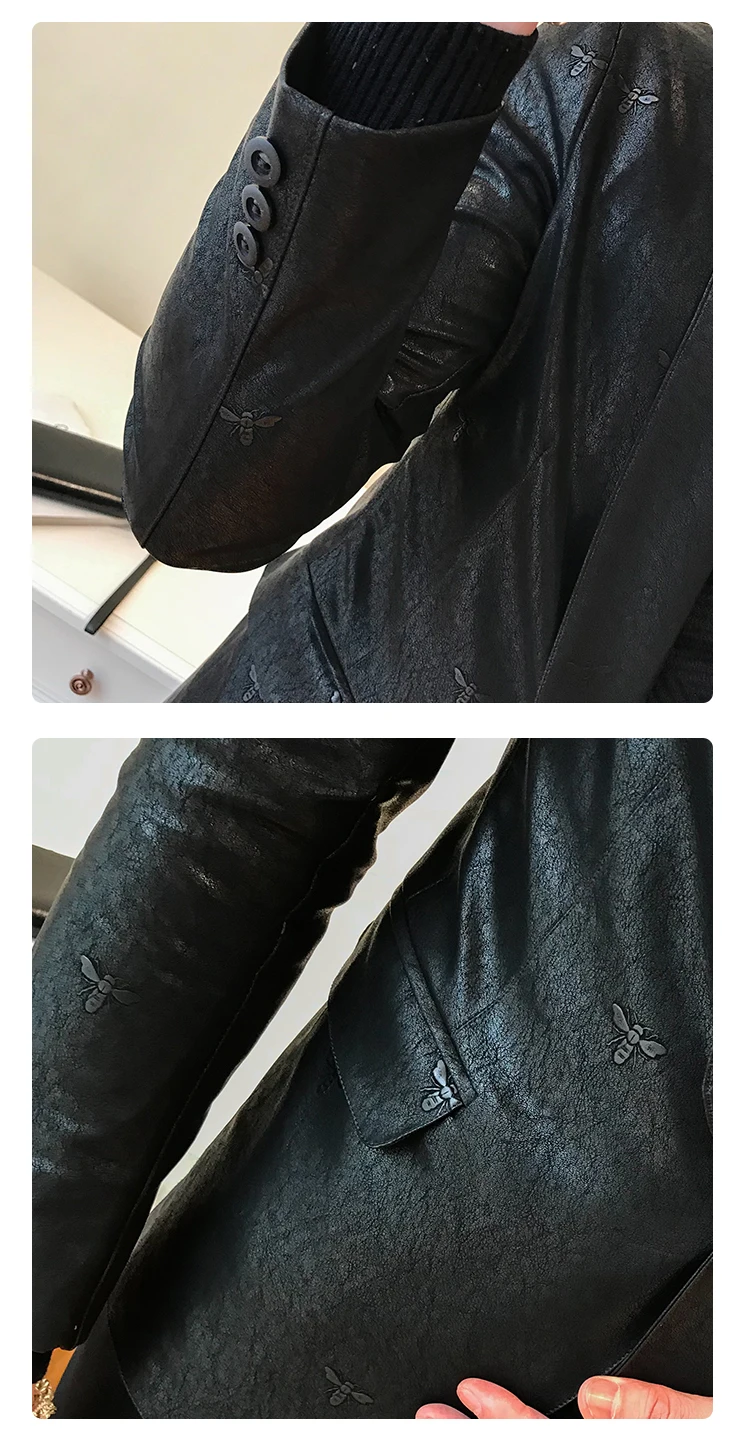 Корейский Блейзер Masculino черный Slim Fit Мужской Блейзер Куртка из искусственной кожи для мужчин одна кнопка Бизнес повседневные спортивные пиджаки для выпускного для мужчин