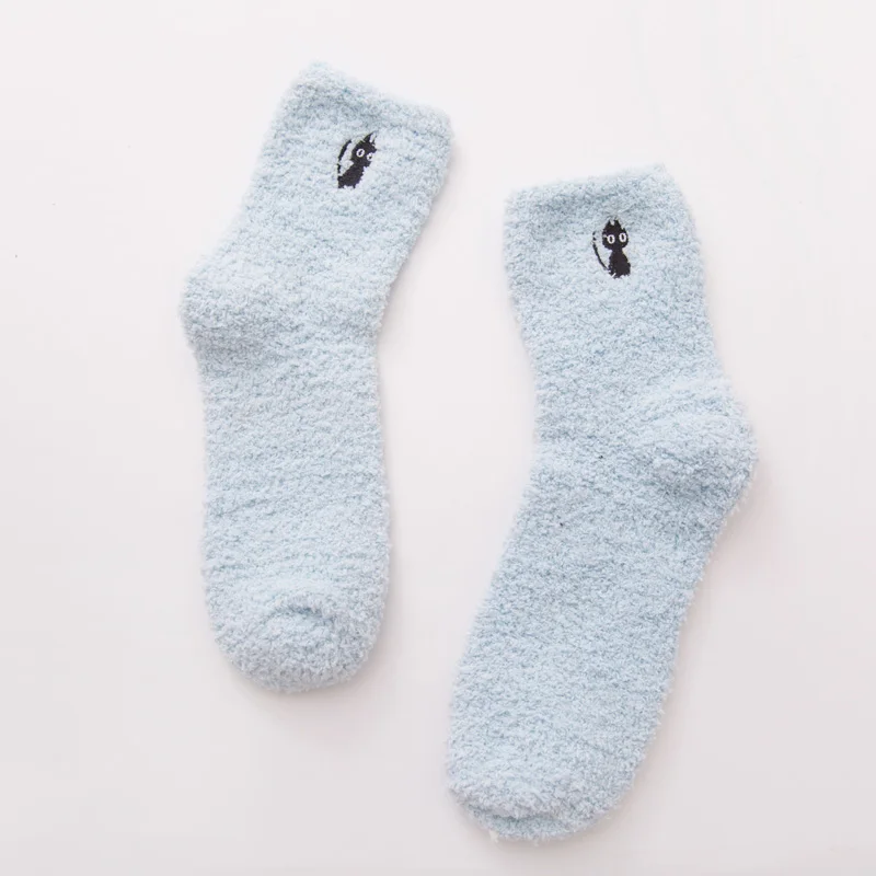 Женские носки с вышивкой, утепленные хлопковые, милые, плюшевые, сохраняющие тепло, женские, забавные, зимние носки, пушистые, kawaii, 1 пара - Цвет: Cat-gray
