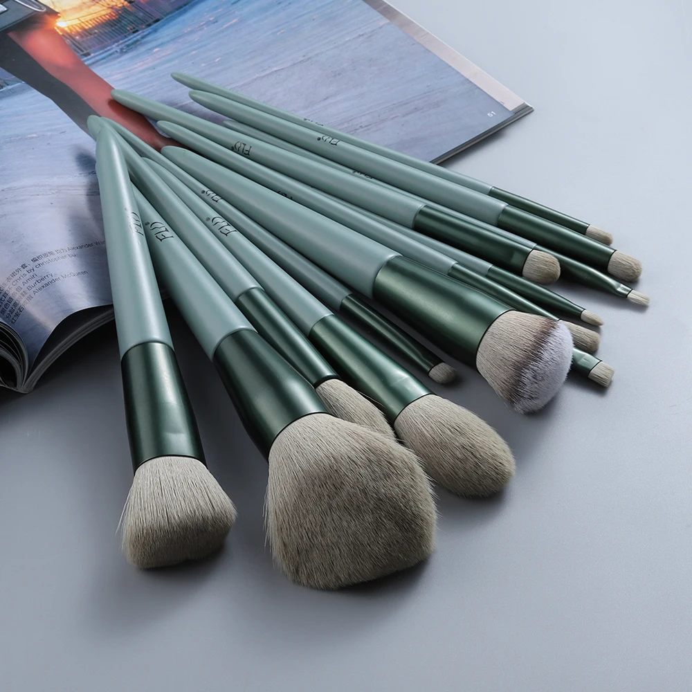 Fld 13pcs Natural Hair Makeup Brushes Set Professional For Cosmetic