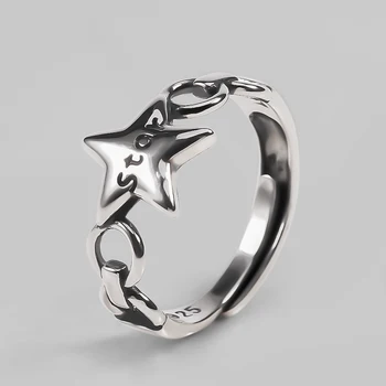 

Ckysee Genuine 925 Sterling Silver Rings Minimalist Geometric Star Engaved Silver Ring Women Cute Party Finger Rings