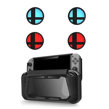 

JABS 1set Protective Case for Nintendo Switch, Black Soft TPU Cover & 4Pcs Anti-Skid Analog Thumb Stick Grips