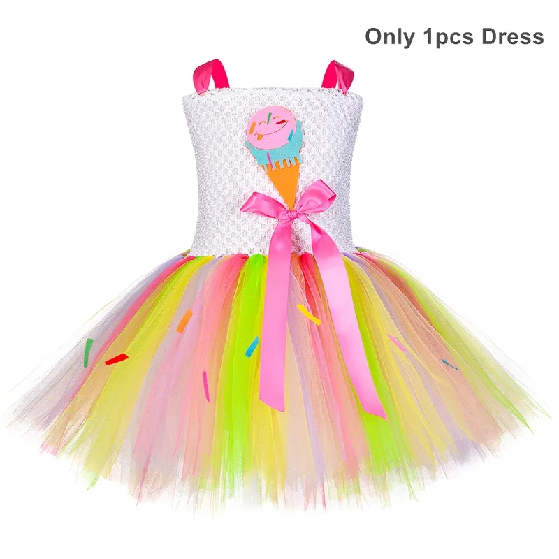 Only 1pcs Dress Милое детское платье-пачка для девочек с рисунком мороженого; яркие цвета радуги; Детские праздничные платья для девочек на День рождения; праздничный костюм на Хэллоуин - Цвет: Only 1pcs Dress