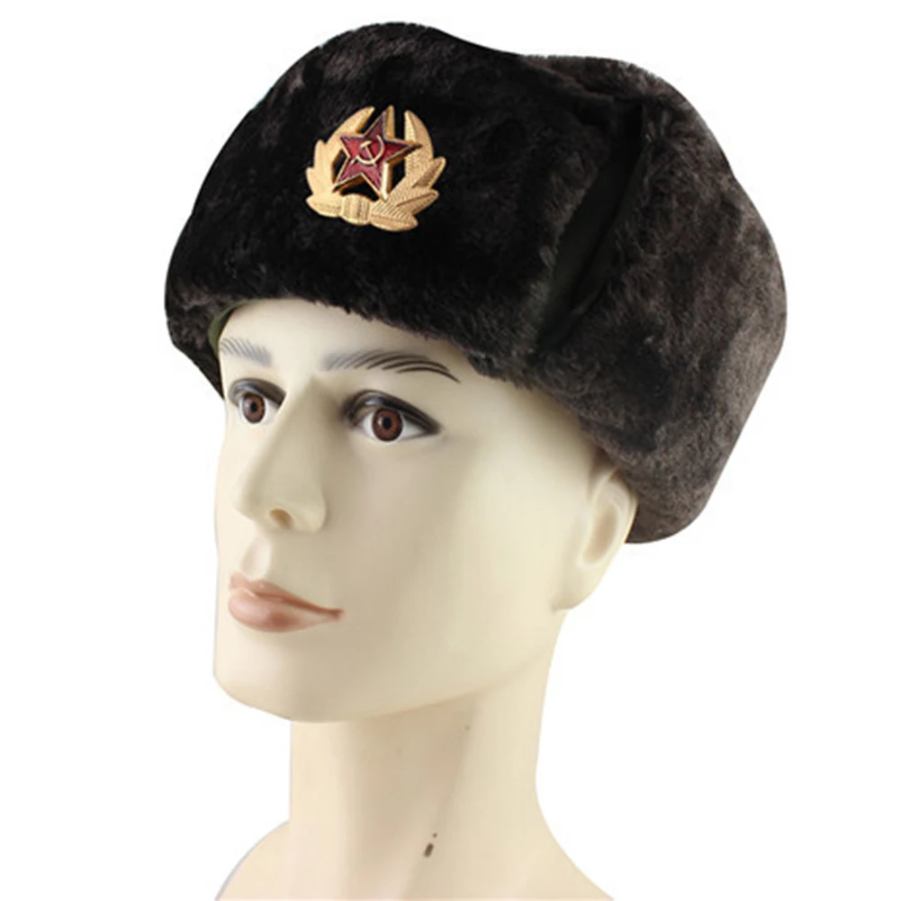 Новая мода унисекс Звезда значок ушанка советская шапка утолщенная теплая ветрозащитная снежная шапка для верховой езды