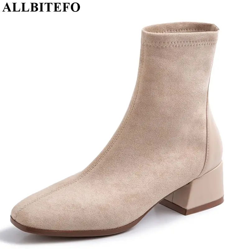 ALLBITEFO/модные женские ботинки из натуральной кожи однотонного цвета; женские ботильоны; зимняя повседневная обувь для девочек; ботинки для отдыха