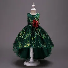 Новое Стильное платье принцессы с цветочным рисунком ручной работы в европейском и американском стиле для девочек торжественное платье детское платье со шлейфом платье с цветочным узором для мальчиков и девочек