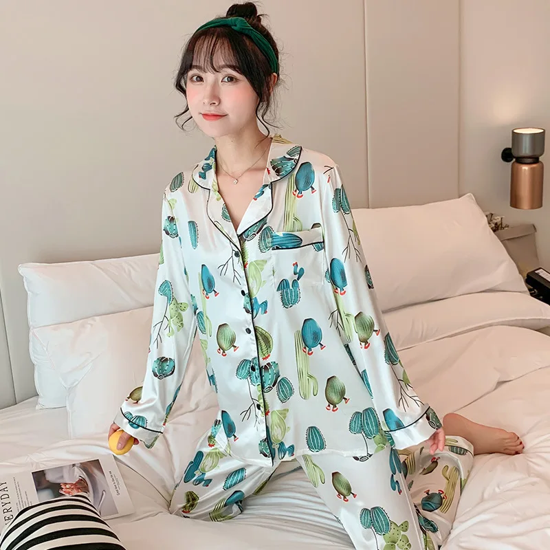 

Korean-style Small Sweet Model Fresh Cardigan Fold-down Collar Cactus V-neck Not Support Women's Autumn Simple Long Sleeve Home