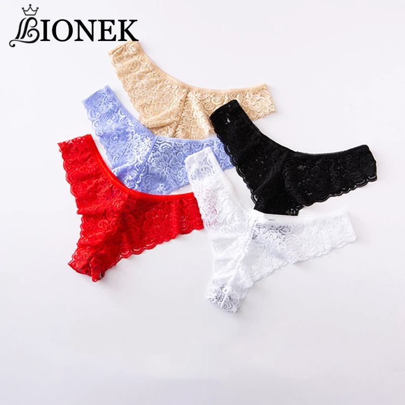 

BIONEK Lace Women Thongs Cotton Panties Sexy Temptation Lingerie Female Underwear Breathable Low Waist Solid Color Fashion