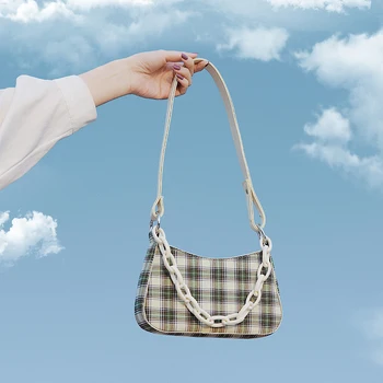 

Summer small bag 2020 new fashion net red fashion Plaid shoulder bag western style all over the armpit bag chain bar women's bag