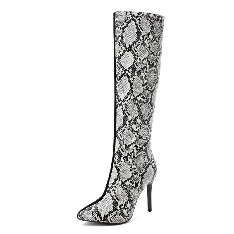Knee High Boots The New 10cm High Autumn and Winter Fashion Pointed Color Matching Zipper High Heel Shoes Women Plus Size 34-48