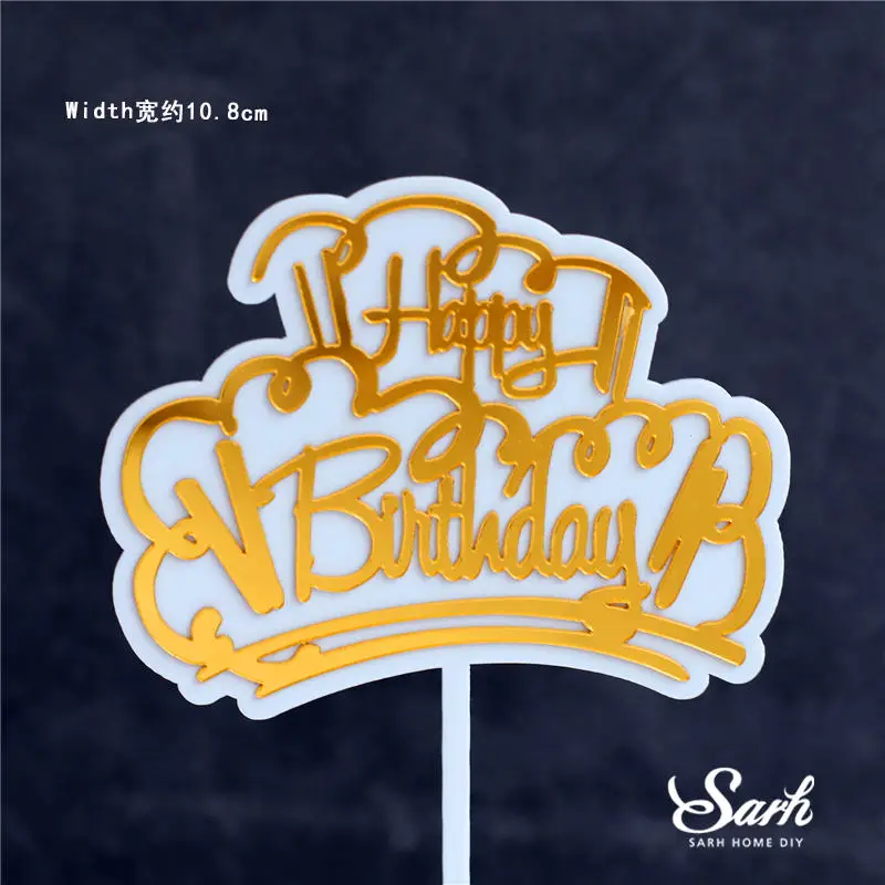 2PC birthday C 2 шт. акрил футбол шестигранник король Топпер для торта «С Днем Рождения» золотой принцесса вечерние украшения галстук один выпечки Suplies сладкие подарки - Цвет: 2PC birthday C