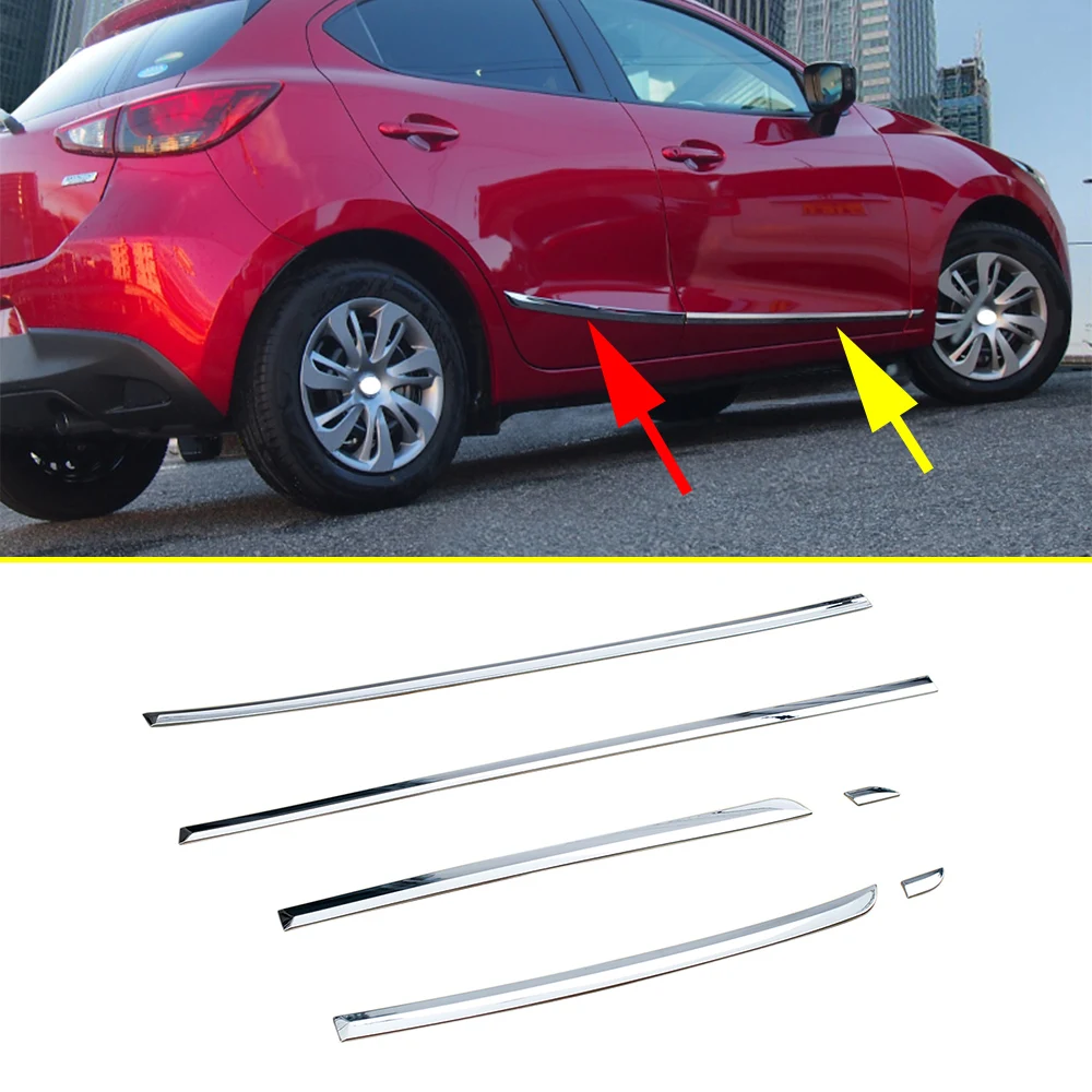 Chrome Accessories For Mazda 2 Demio 2015-2018 Door Body Side Molding Portector Cover Trim Stripes Garnish