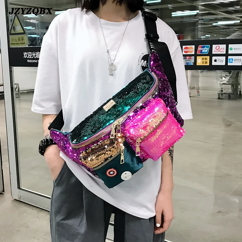 

Sequins Women Waist Bag Polyester Shoulder Chest Bag Women Fanny Packs Zipper Shoulder Waist Bag Handbags Glitter Travel Bag ts7