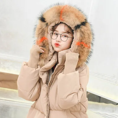 

Korean Fashion Natural Raccoon Fur Collar Winter Duck Down Jacket Women Short Loose Coats Warm Parka casaco feminino