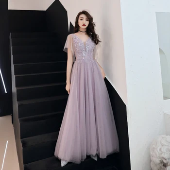 

Sexy V-neck Persepective Evening Party Gown Female Lace Patchwork Cheongsam Classic Flower&Beads Mesh Qipao Elegant Vestidos
