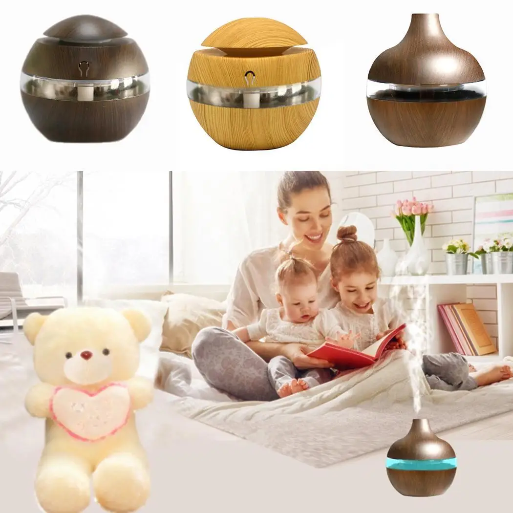 

Wood Grain USB Air Humidifier Night Light Aroma 5V Essential Oil Diffuser 300ml Purifier 35ml/h 3W