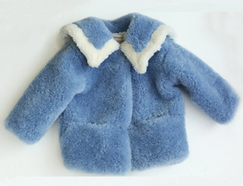 Новое пальто с мехом для маленьких девочек, детская зимняя верхняя одежда с отложным воротником, куртка с искусственным мехом для детей, теплая одежда для детей 2-8 лет - Цвет: blue