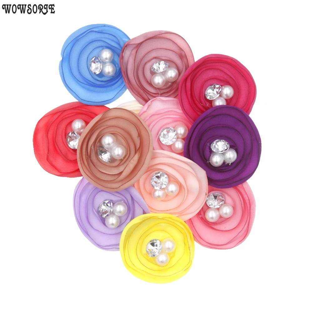 

4.2cm Kids Disc DIY Flowers Accessory with Rhinestone without clips Girls Wedding Decoration Hair Flower Accessories 10pcs/lot