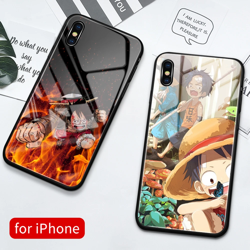 Для Iphone 13 Чехол стеклянная задняя крышка аниме чехол 11 12 Pro Max Luffy Funda для 6 6s 7 8 Plus X Xs