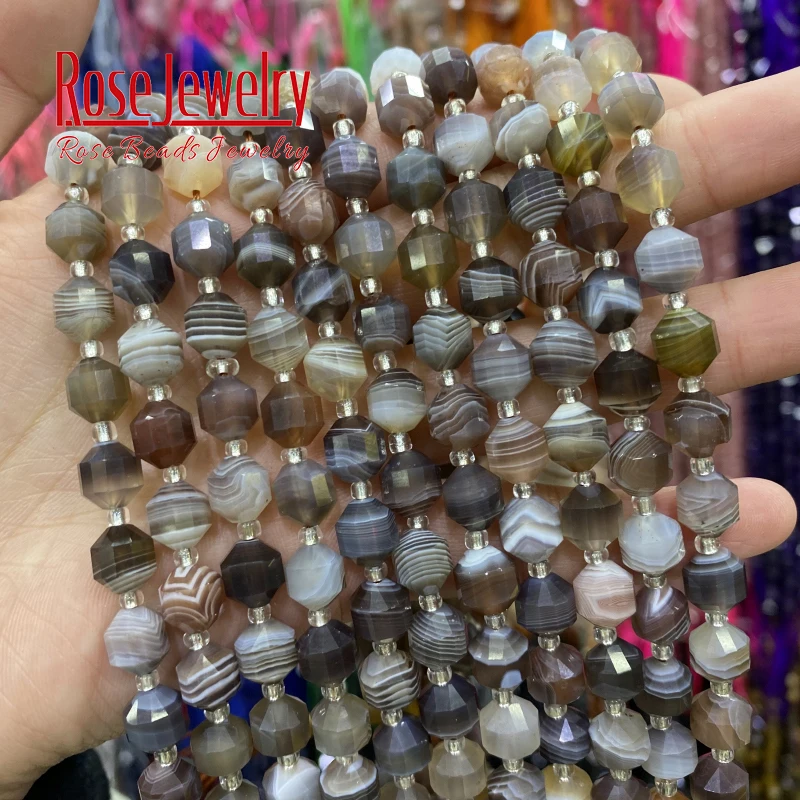 

8mm Faceted Natural Botswana Agates Beads Loose Spacer Stripe Agates Stone Bead For jewelry making DIY Bracelets Accessories 15"