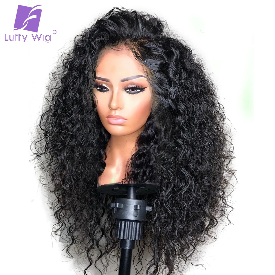 13x6 вьющиеся Синтетические волосы на кружеве парик 180 плотность глубокий часть предварительно Реми бразильские парики из натуральных волос Выбеленные узлы для Для женщин Луффи