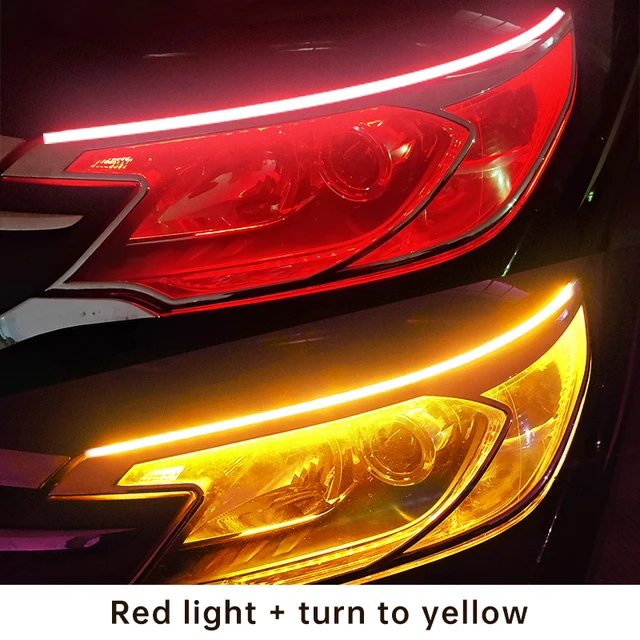 2pcs LED DRL Car Daytime Running Light Flexible Waterproof Strip Auto Headlights White Turn Signal Yellow Brake Flow Lights 12V white yellow
