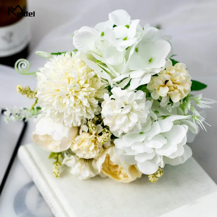 【Limited-time offer】 Meldel Artificial Peony Flowers Silk Bouquet for Wedding Decoration Small Rose Flowers Home Decor DIY Faux Rose Peony Flore.