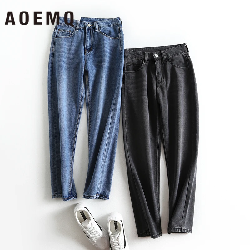 AOEMQ модные брюки черные/черные однотонные джинсы облегающие тонкие повседневные