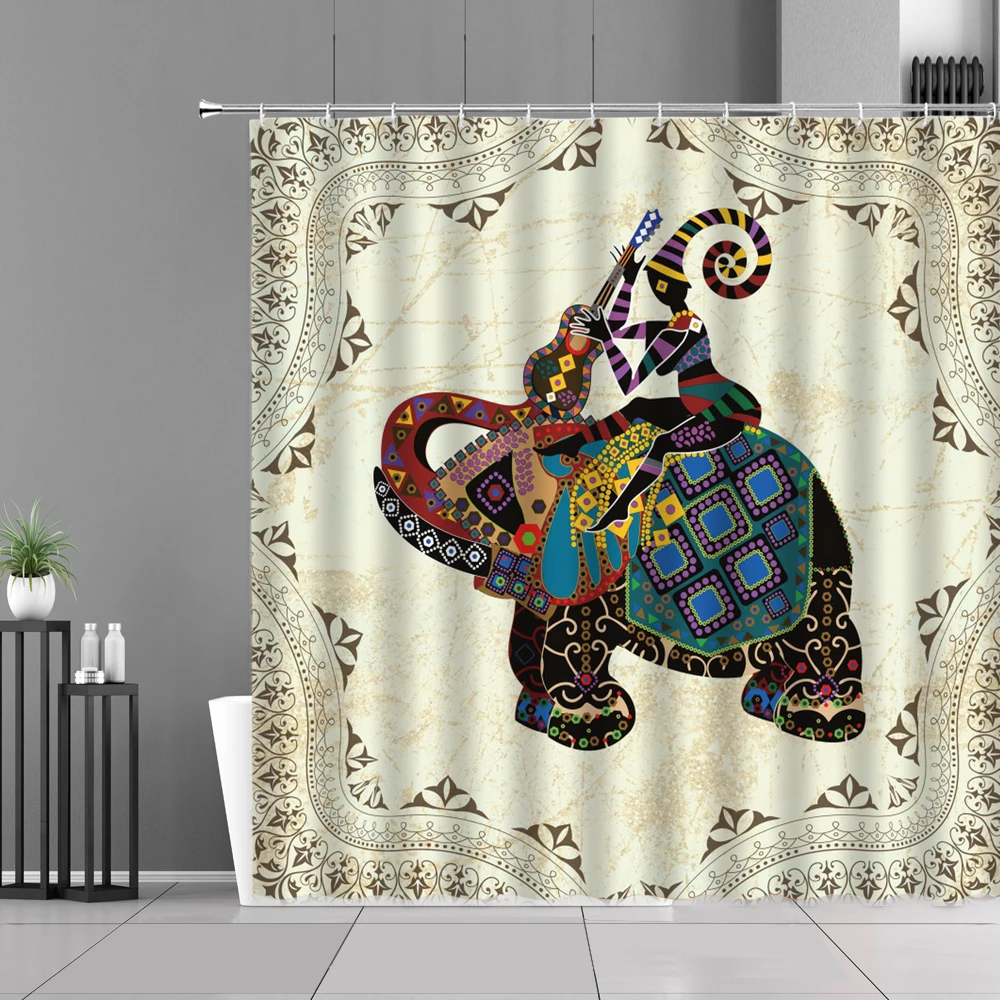 Funny Animal Shower Curtains Bathroom Curtain Color Elephant Plant