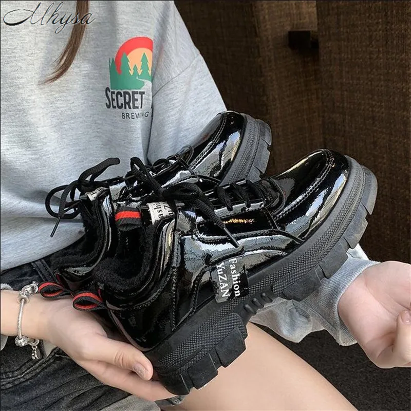 Mhysa Autumn Shoes Woman Sneakers Lace Up Women Leather shoes Flats Vulcanized Shoes Comfort Winter Women's Footwear L1092