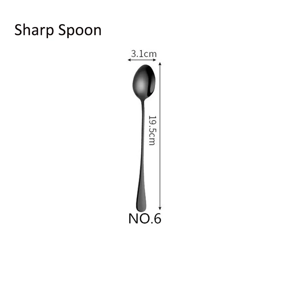 NO6 Sharp Spoon Обеденный из нержавеющей стали вилка Корея красочные десерт пирог вилка длинная ручка Золотой синий черная Вилка Набор для отеля вечерние Прямая - Цвет: NO6 Sharp Spoon