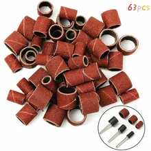 Kit de ponçage à tambour 80 grain 1/2 3/8 1/4 ", 63 pièces, mandrins adaptés à une perceuse à ongles
