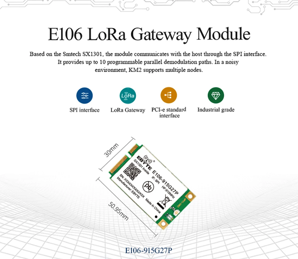 SX1301 LoRa Gate-Way 915MHz SPI беспроводной модуль приемопередатчика 27dBm дальность 5 км для программы