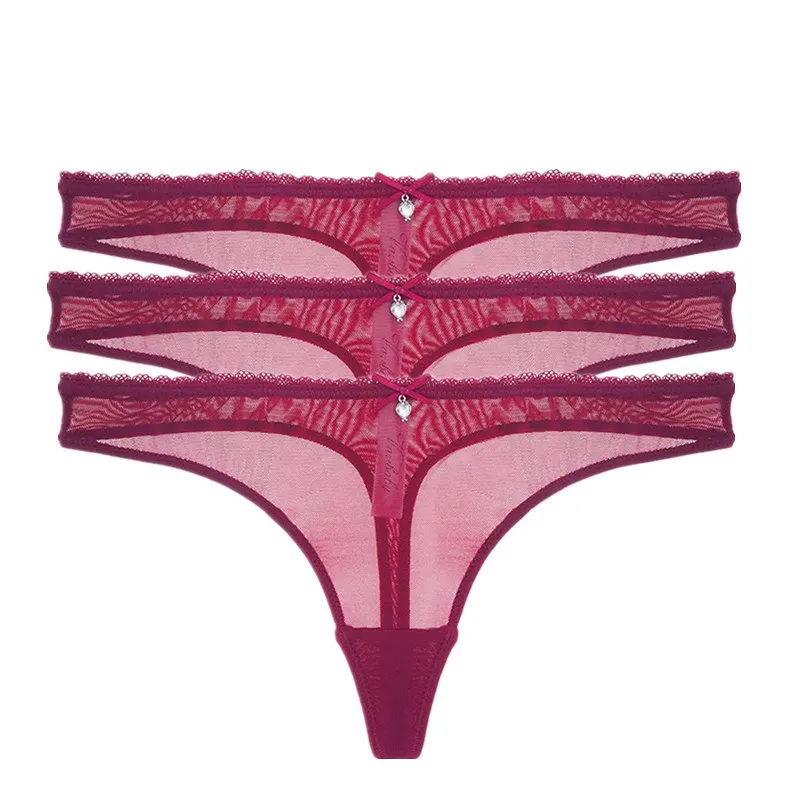 Varsbaby thong transparent underwear solid see-through briefs low-rise G-string S-2XL panties 3pcs/lots