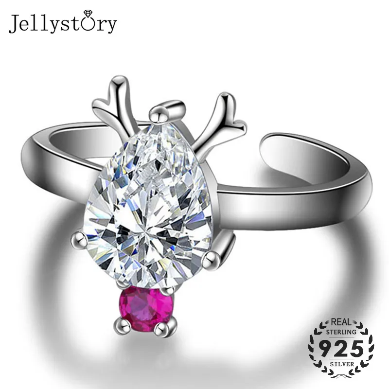 Jellystory 925 серебряные ювелирные кольца с формой капли воды циркон драгоценные камни рога регулируемое Открытое кольцо для женщин Свадебные подарки