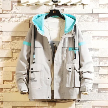 

KOREA Design Style Bigger Pocket 2020 Spring Autumn Jacket Men Streetwear Bomber Clothes Plus Asian Size M-5XL