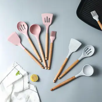 

5PCS High Temperature Resistant Silicone Kitchenware Set Family Practical Spatula Soup Spoon Colander Brush Eggbeater Utensils