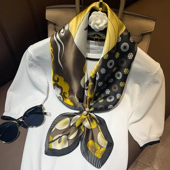 

2020 Spring New Scarf Square 70x70cm Silk Feeling Scarves for Women Brand Designer Shawl Wrap Lady Neckerchief High Quality Silk