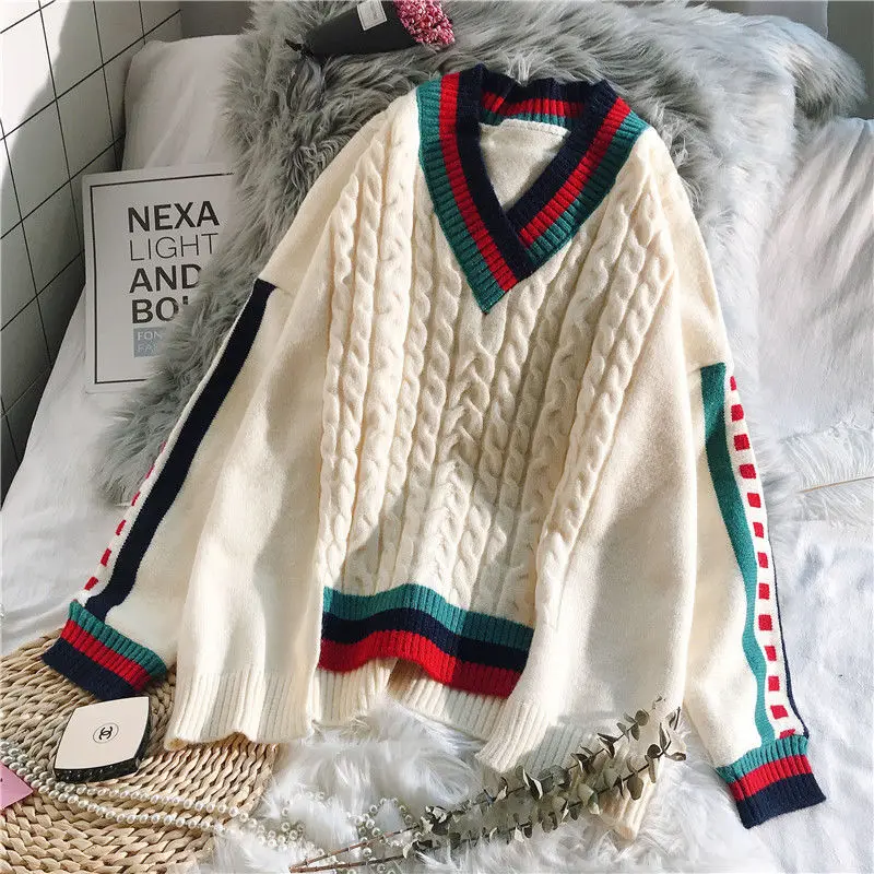 

2020 new autumn sweater women's pullover loose lazy wind all-match knit sweater top Korean version