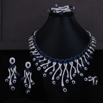 

GODKI Jimbora Luxury Exaggerated Full CZ Flower Drop Statement 4PCS Earrings Necklace Bracelet Ring Dubai Jewelry Sets For Women