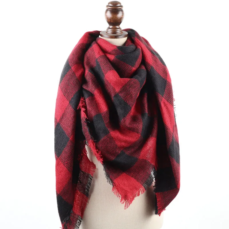 red 140X140CM Новое горячее зимнее дизайнерское женское Красное Клетчатое одеяло пончо накидка оверсайз шаль, палантин - Цвет: red 140X140CM