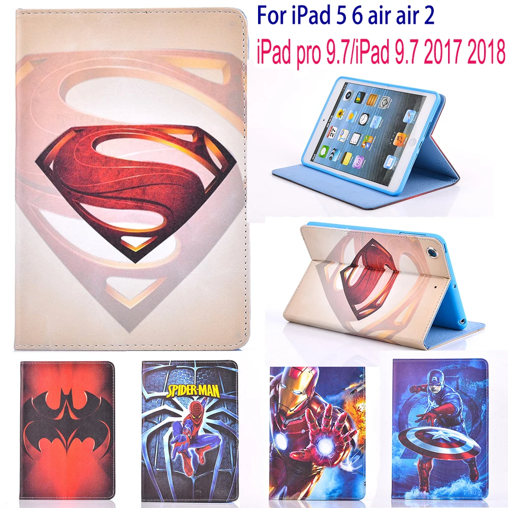 

Case for Apple iPad 5 6 air air 2 iPad pro 9.7 iPad 9.7 2017 2018 Tablets Case Super man Spiderman Case Stand Cute Boy Cover Bag